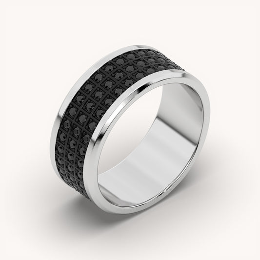 Bold Black Diamond  Wedding Band for Men Ring