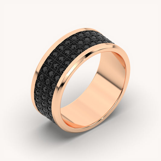 Bold Black Diamond  Wedding Band for Men Ring