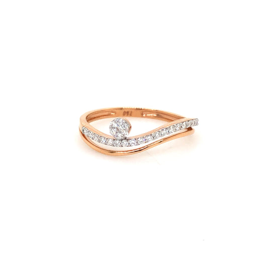 Elegant Rose Gold Diamond  Wave Ring with Solitaire Center
