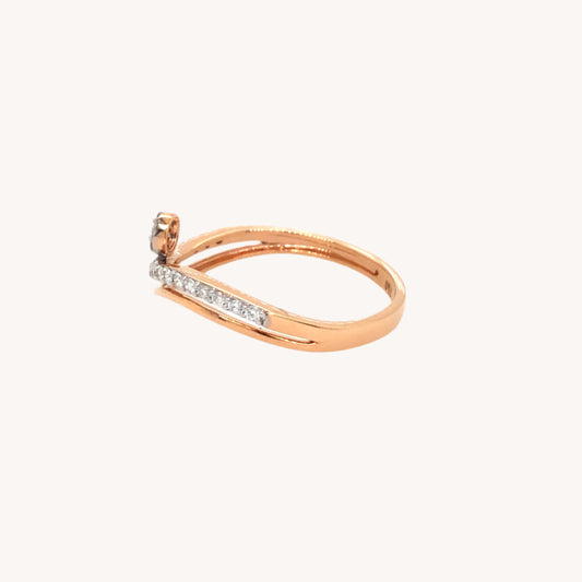 Elegant Rose Gold Diamond  Wave Ring with Solitaire Center