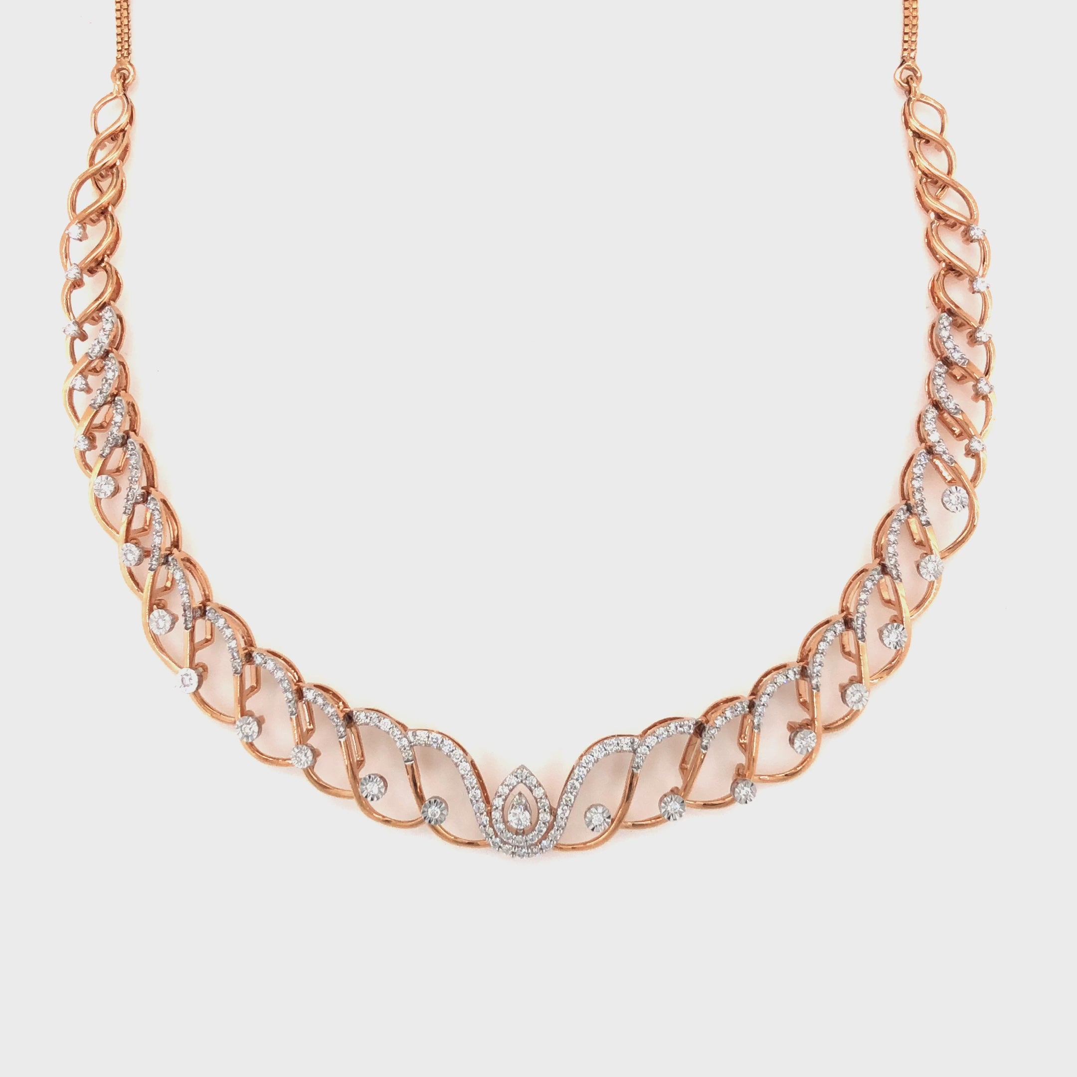 Elegant Rose Gold Diamond Necklace with Floral & Twisted